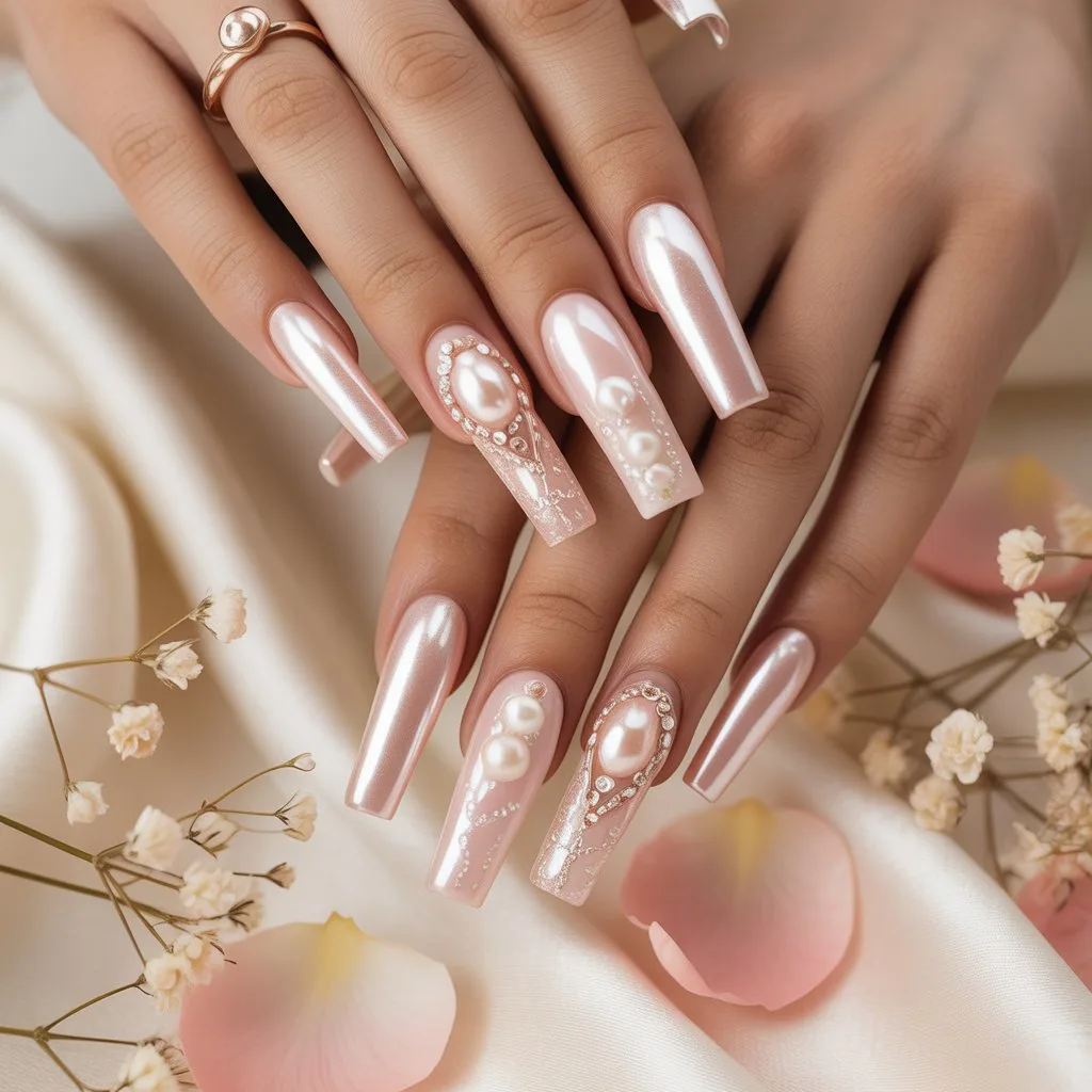 Blush Pearl Bridal Nails