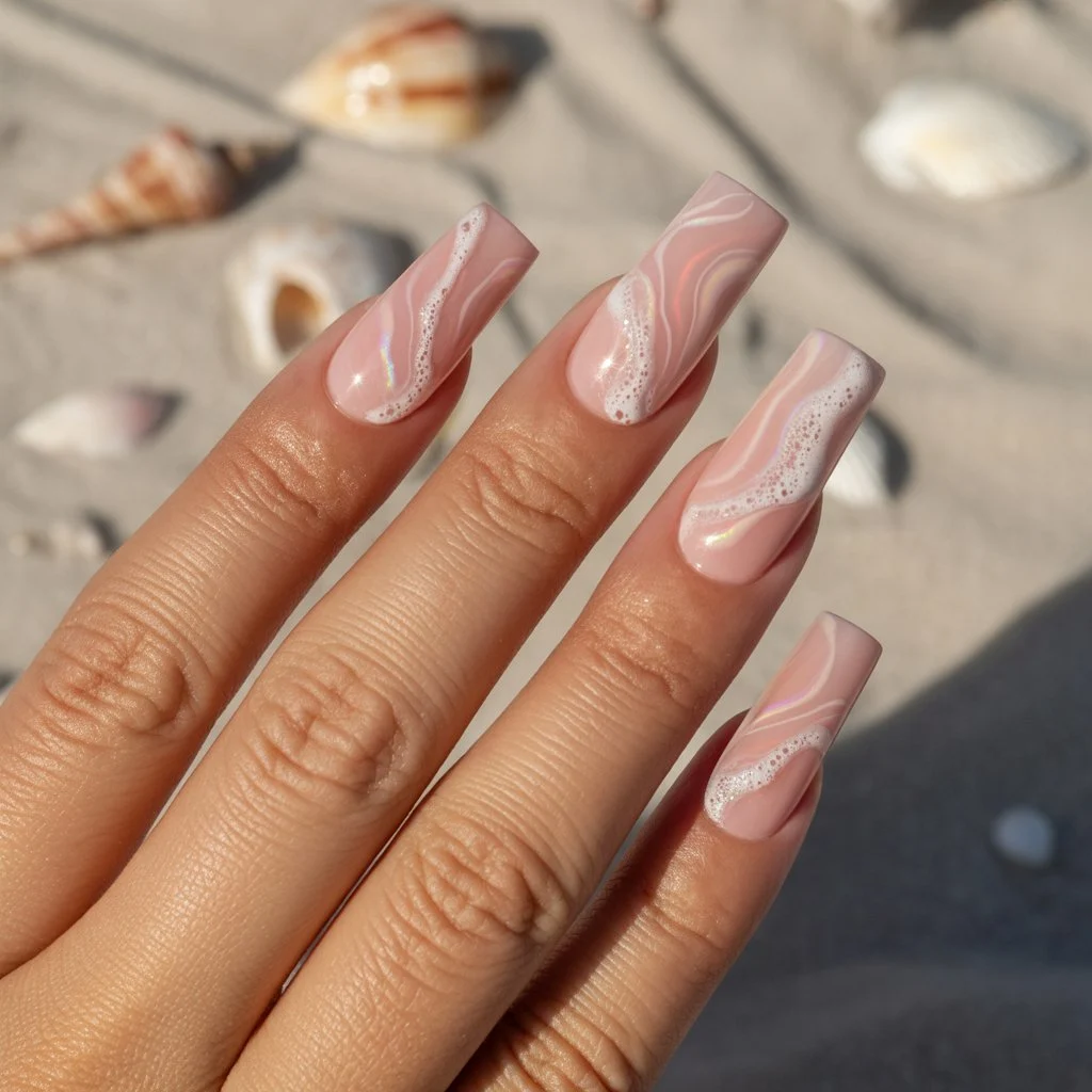 Blush Water Ripple Nails