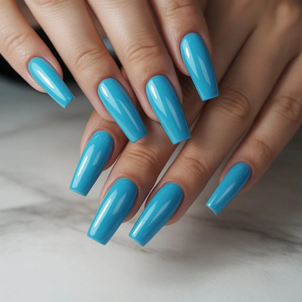 Bright Aqua Gloss Gel Nails