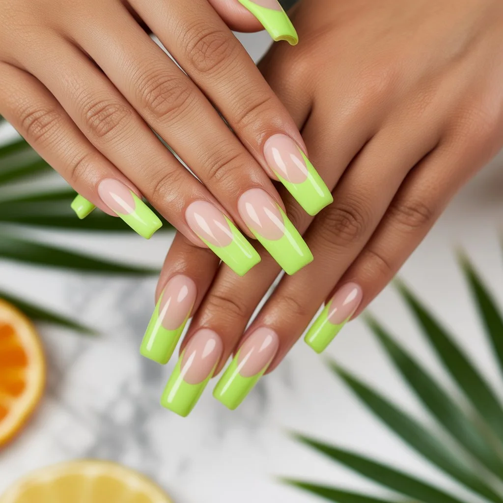 Bright Lime French Gel Tips Nail