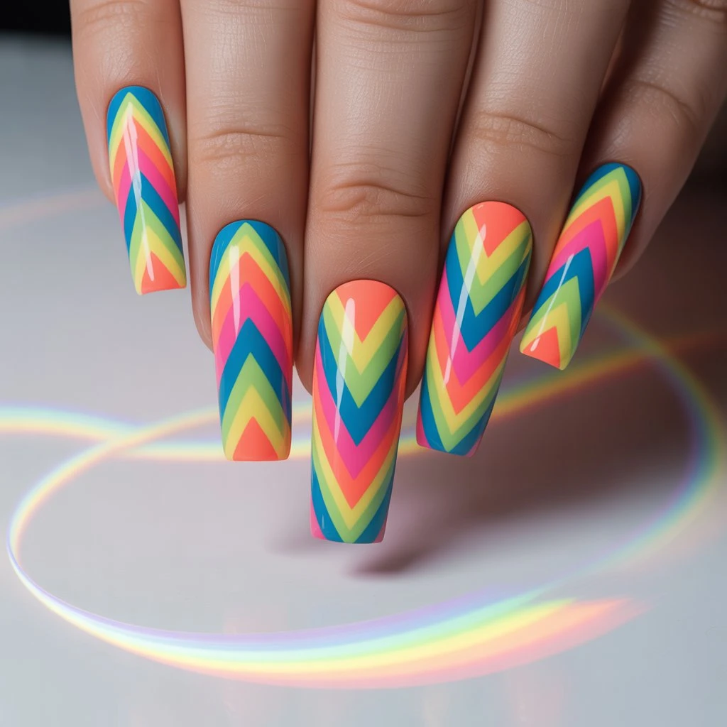 Bright Rainbow Chevron Nails