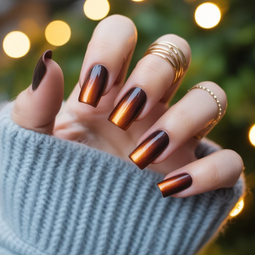 Bronze Glow Winter Nails
