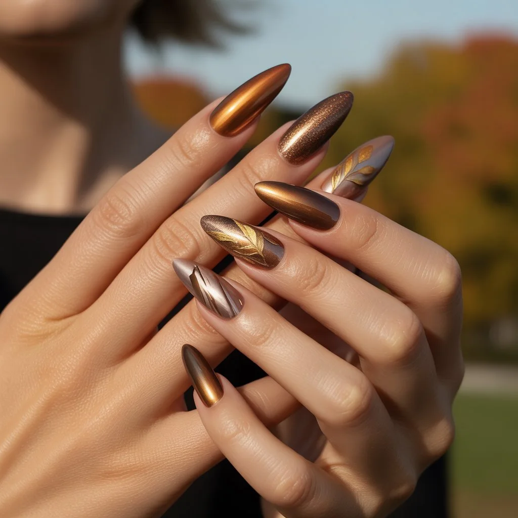Bronze Metallic Long Nails