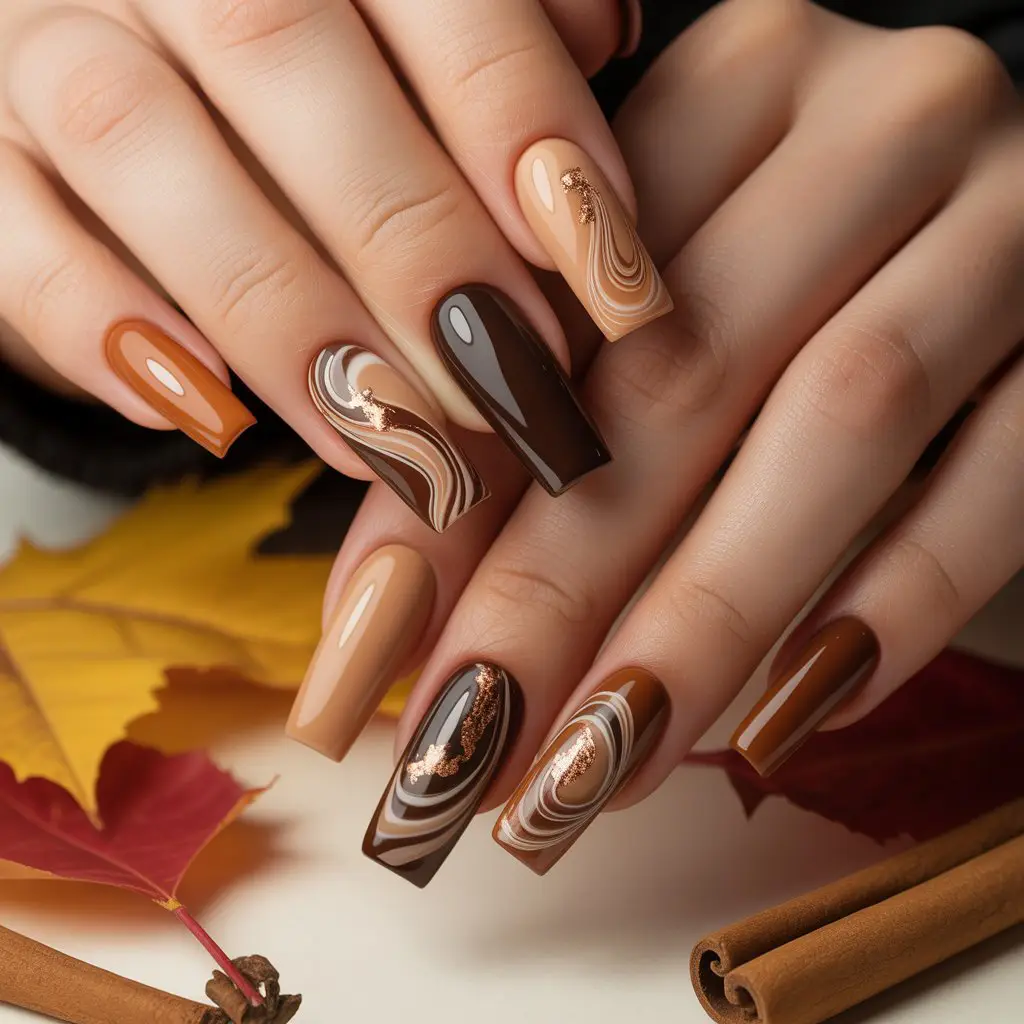 Brown Sugar Swirl Nails