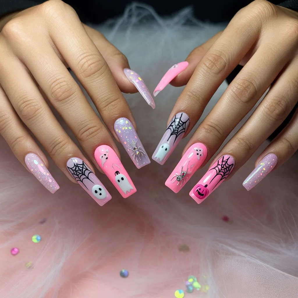 Bubblegum Web Accent Nails