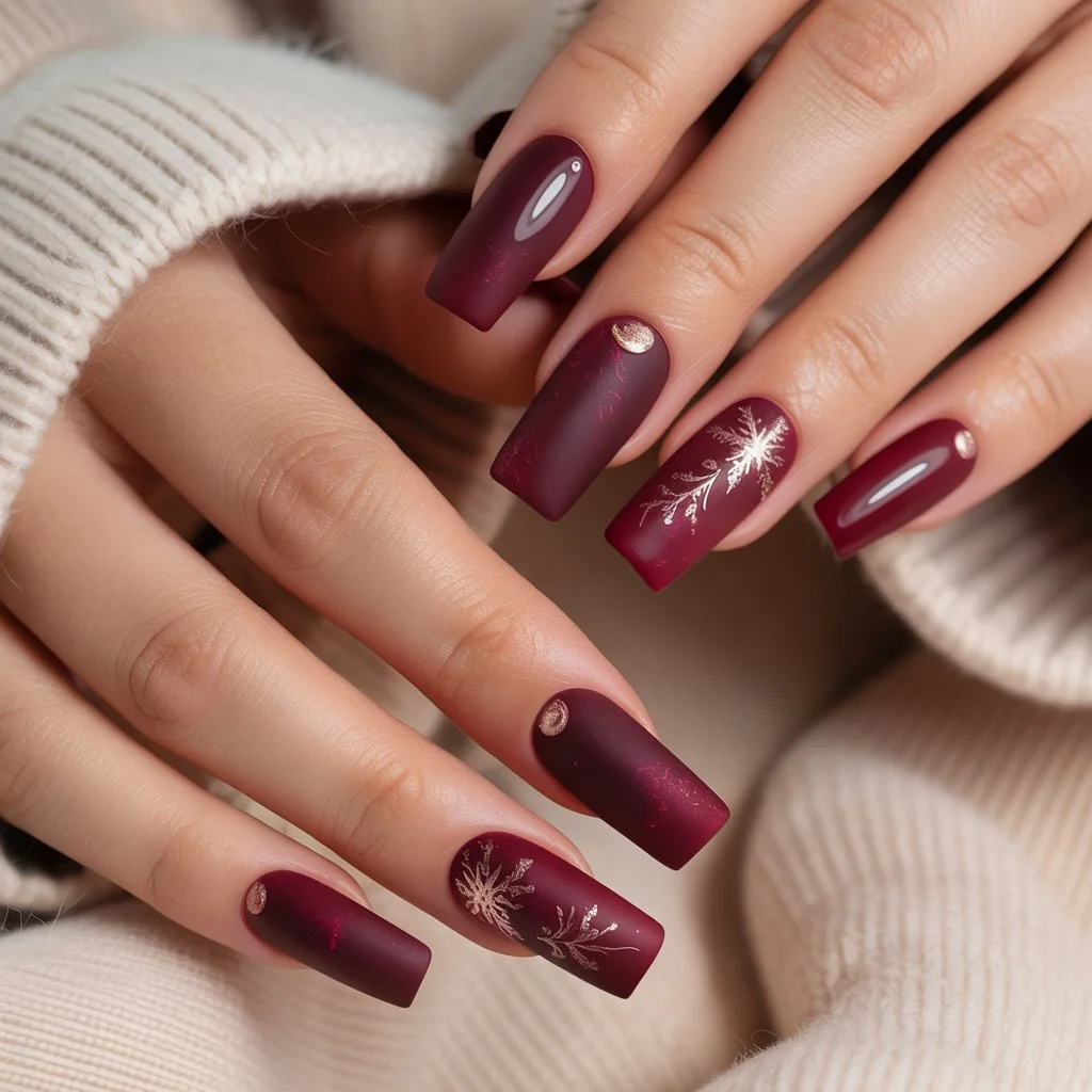 Burgundy Velvet Square Nails