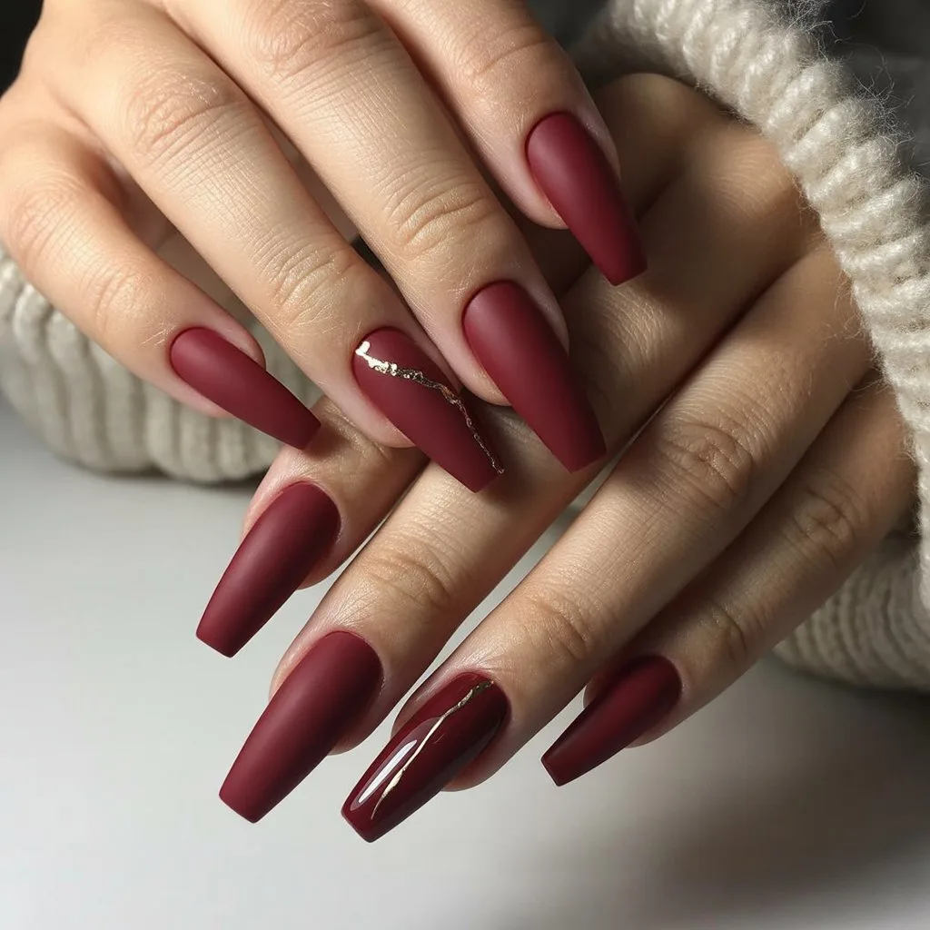 Burgundy Wine Matte Nails