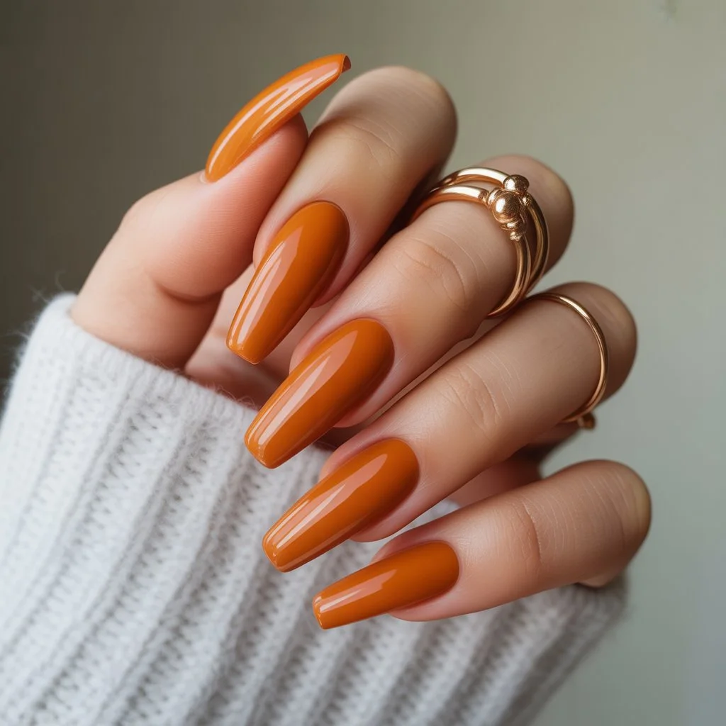 Burnt Orange Gloss Long Nails