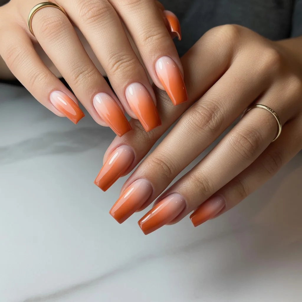 Burnt Peach-to-Terracotta Fade Nails