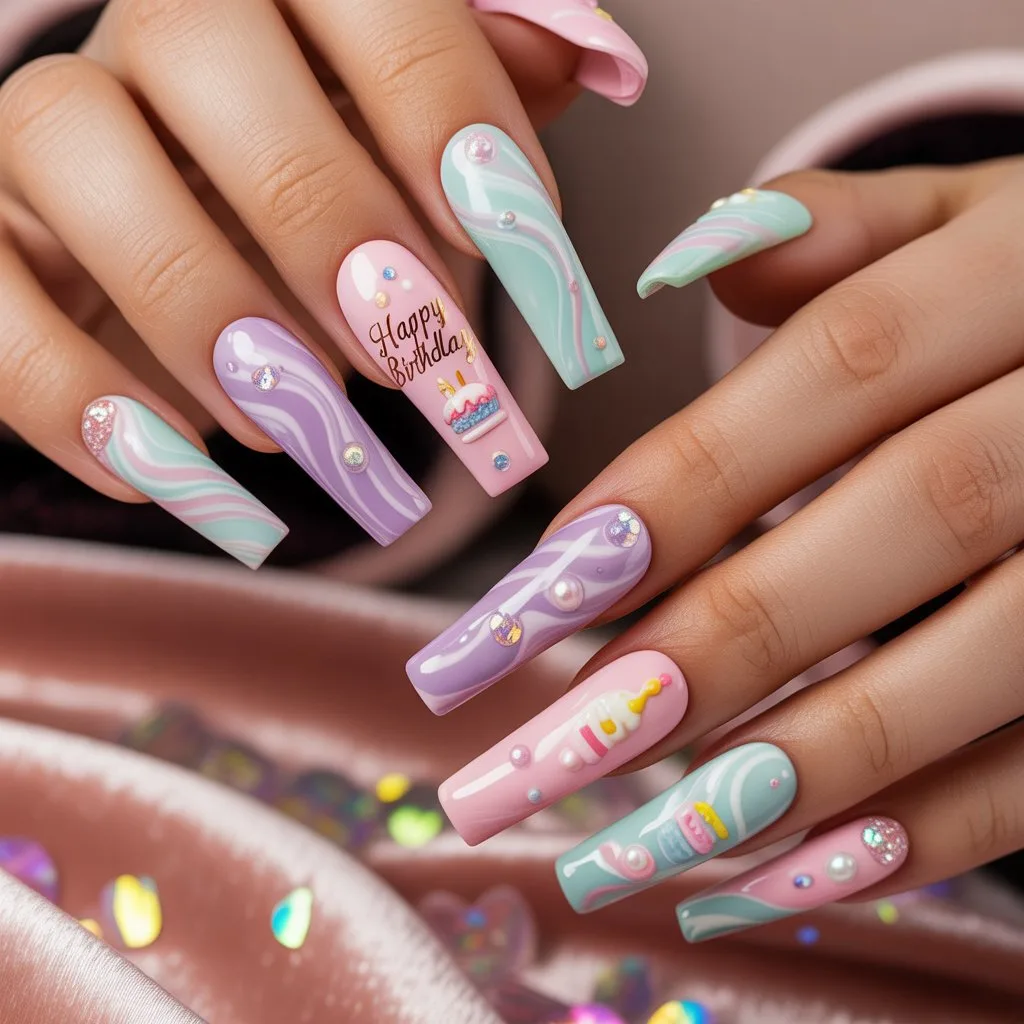 Candy Swirl Birthday Nails