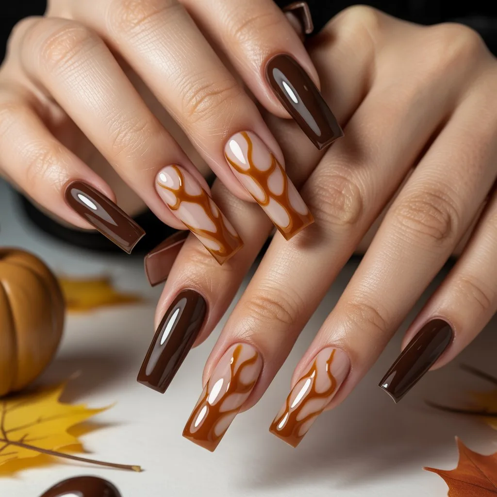 Caramel Drip Accent Nails