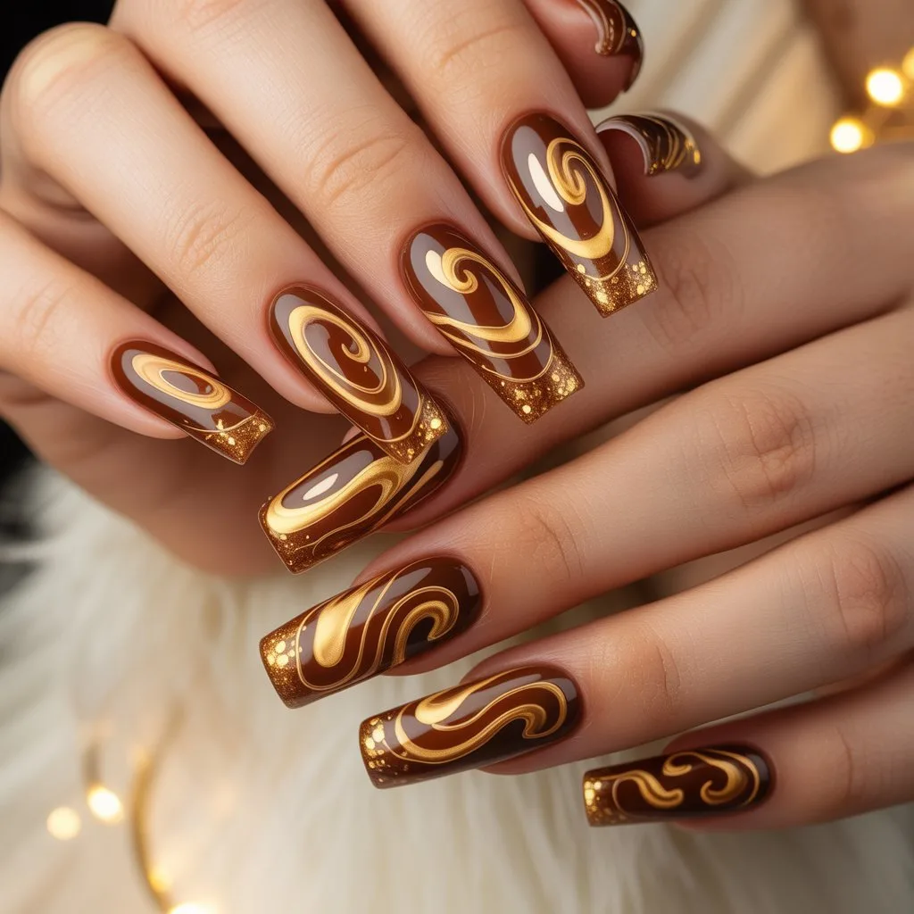 Caramel-Gold Spiral Nails