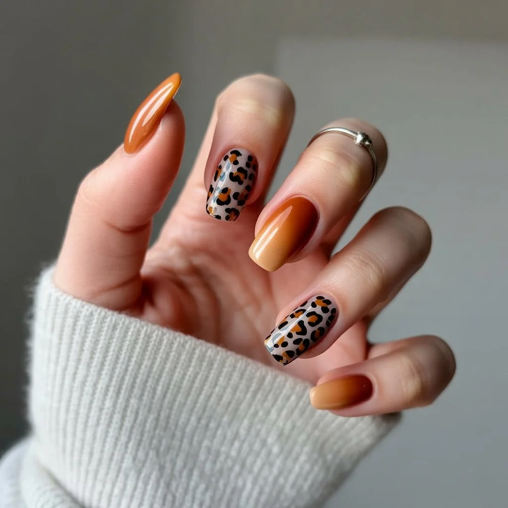 Caramel Ombre Cheetah Nails