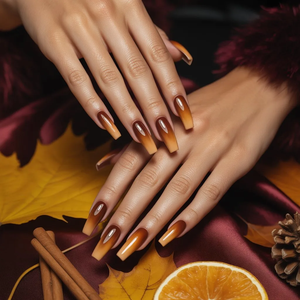 Caramel Ombre Long Nails