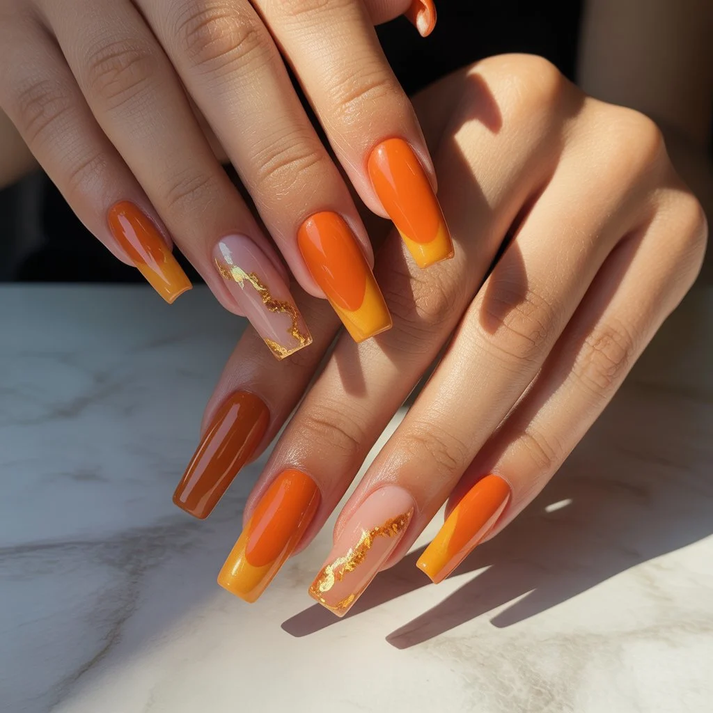 Caramel Orange Glow Nails