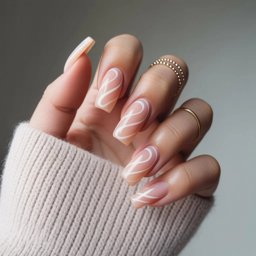 Caramel Snow Swirl Nails