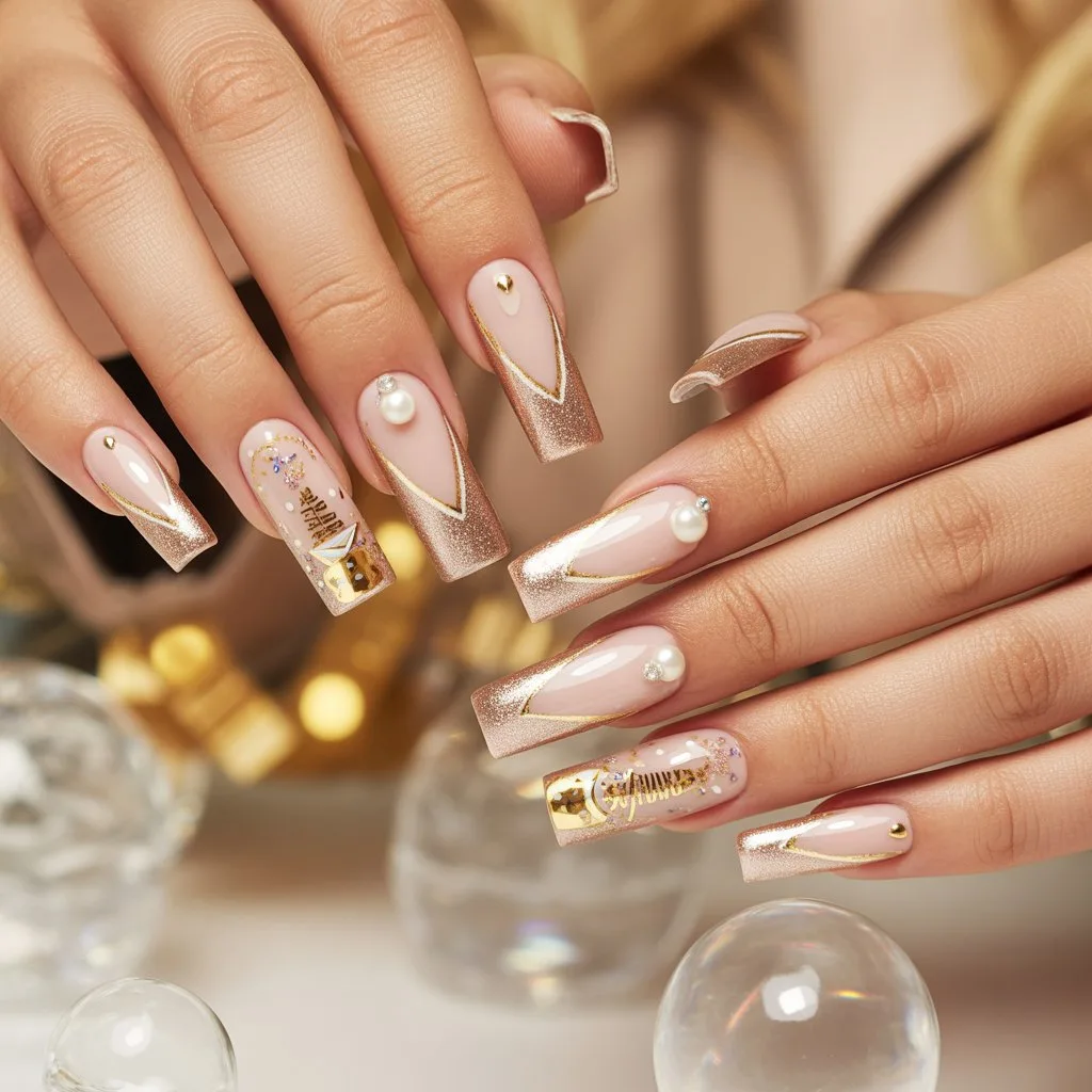 Champagne Birthday French Tips Nail