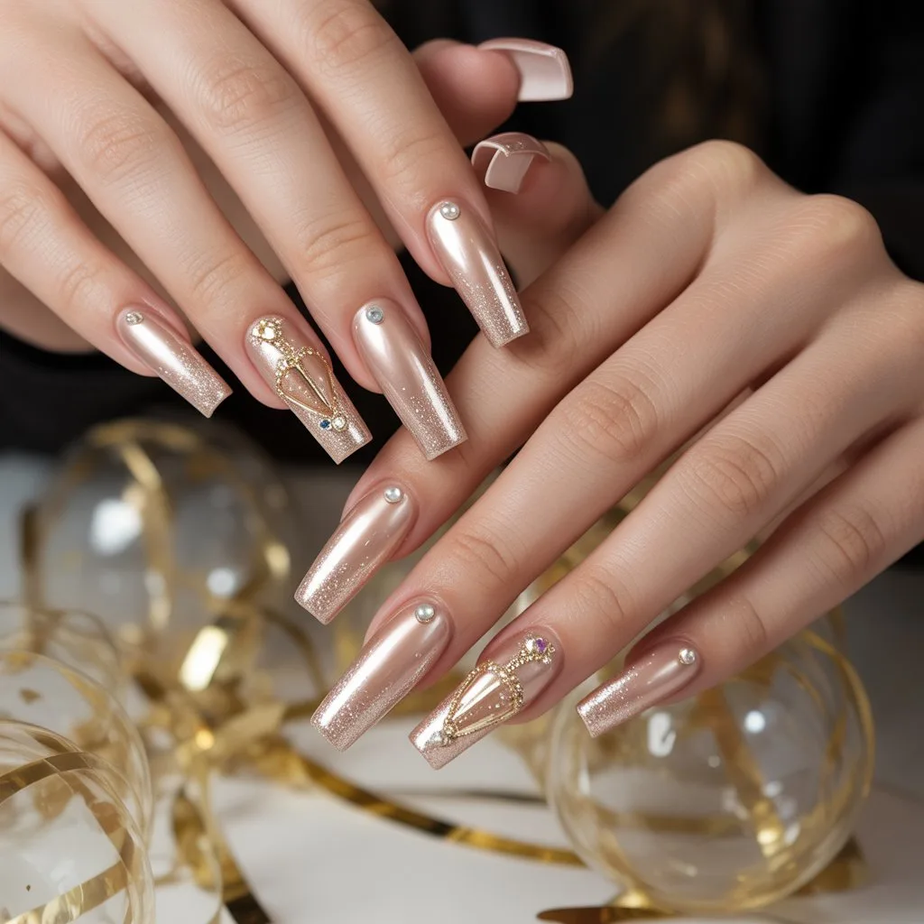 Champagne Glow Nails