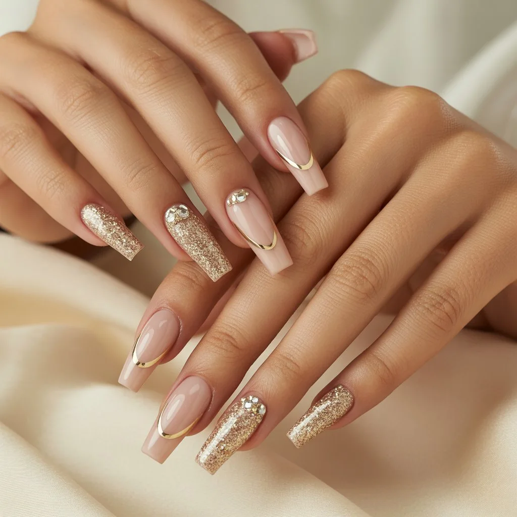 Champagne Spark Accent Nails