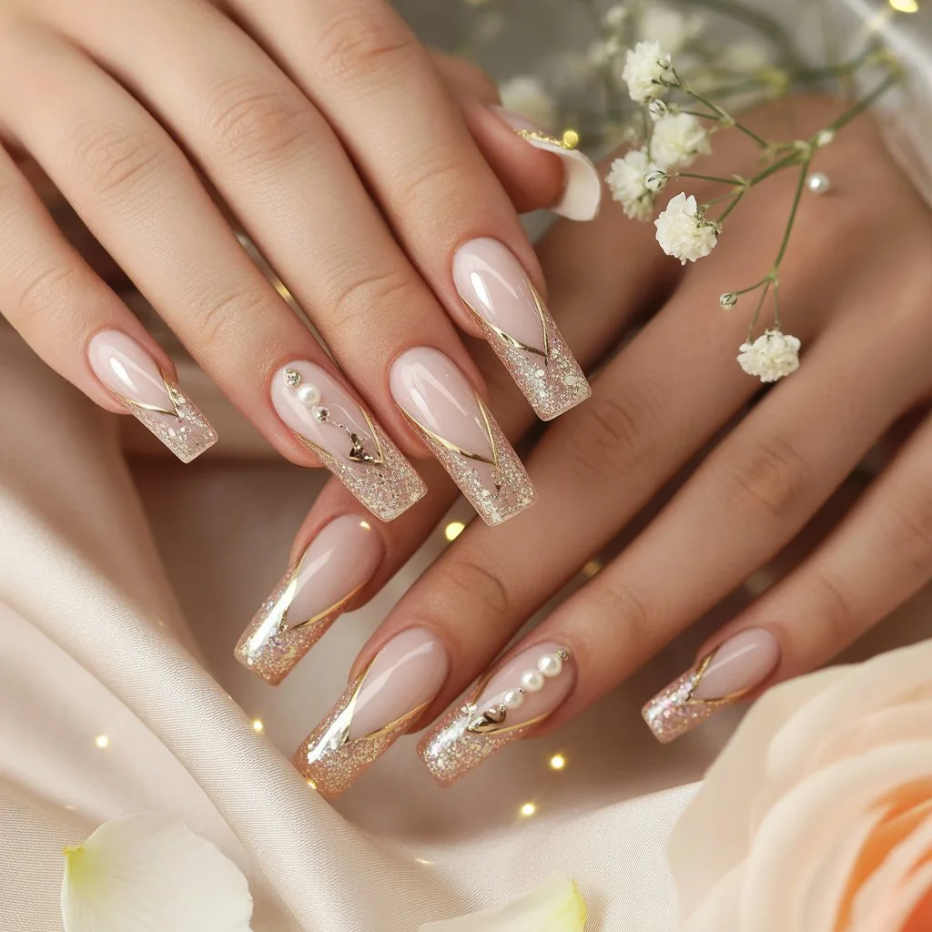 Champagne Spark Acrylic Mani Nails