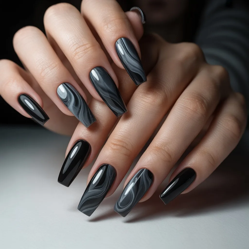 Charcoal Swirl Art Nails