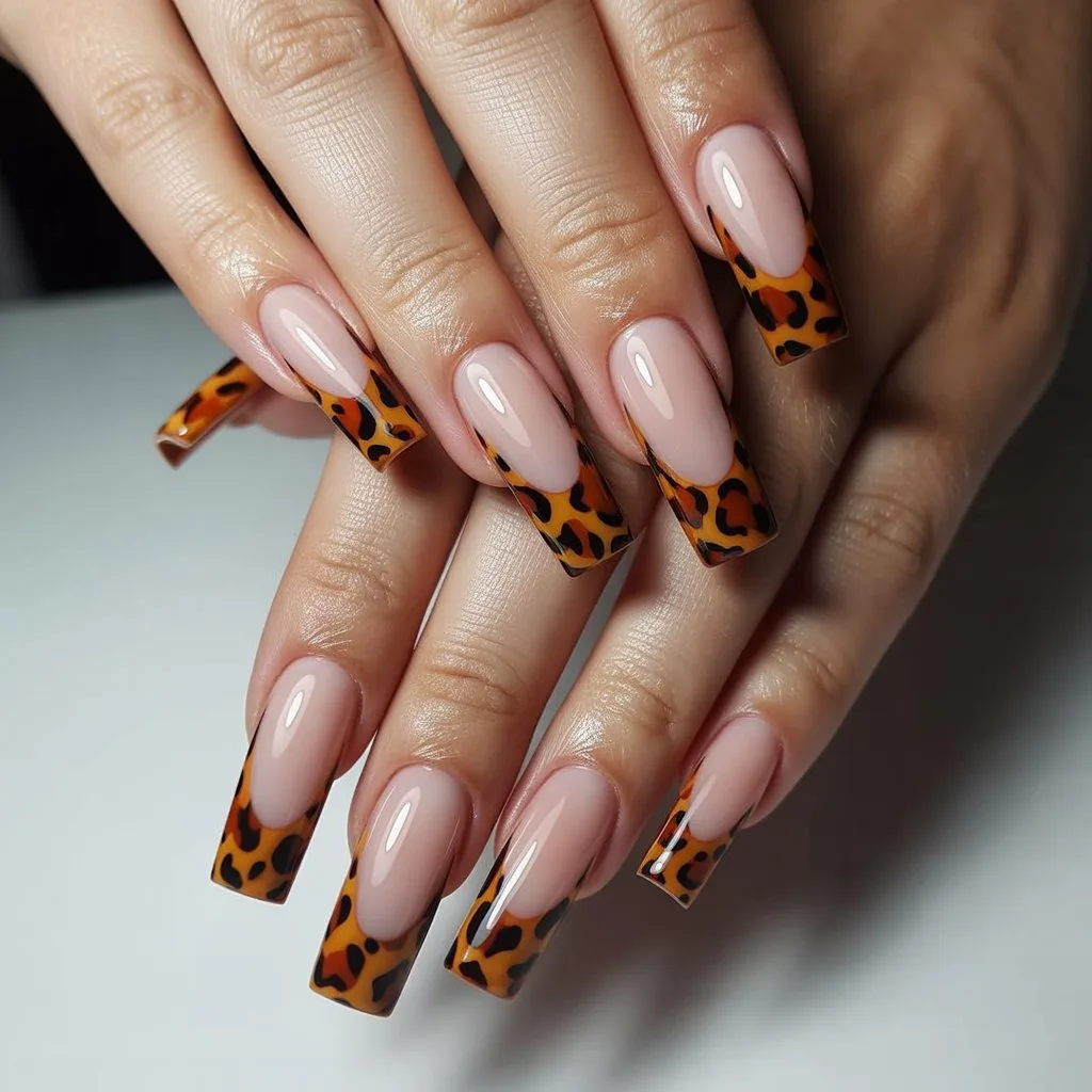 Cheetah French Tip Nails