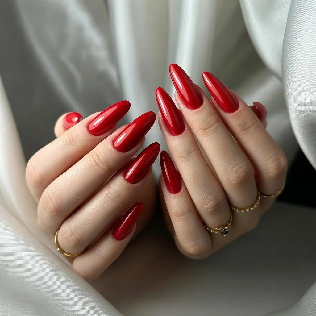 Cherry Red Almond Nails