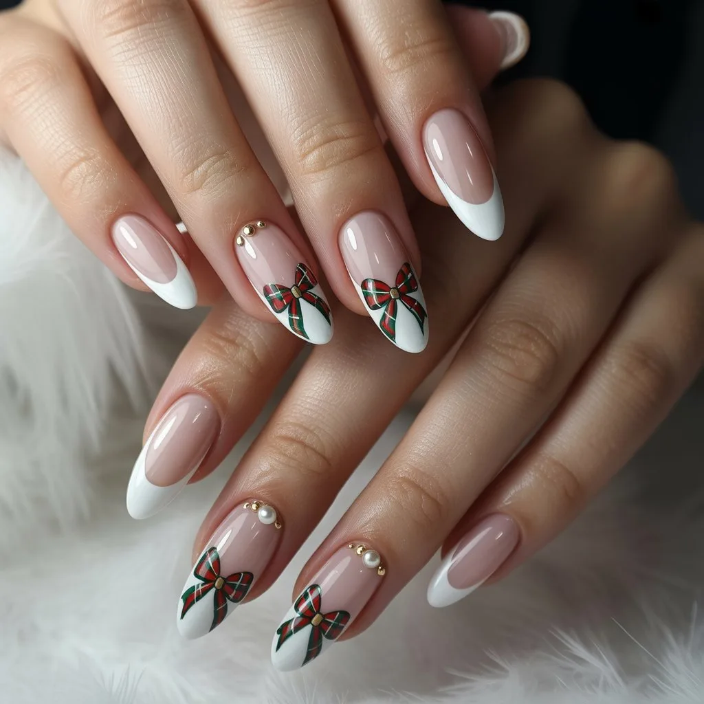 Christmas Bow French Tips Nail