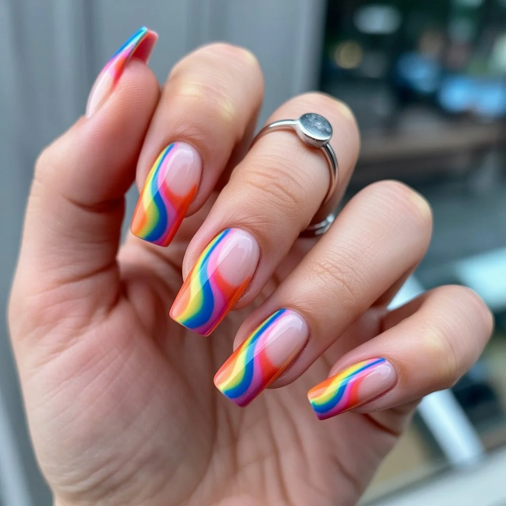 Chrome Rainbow Wave Nails