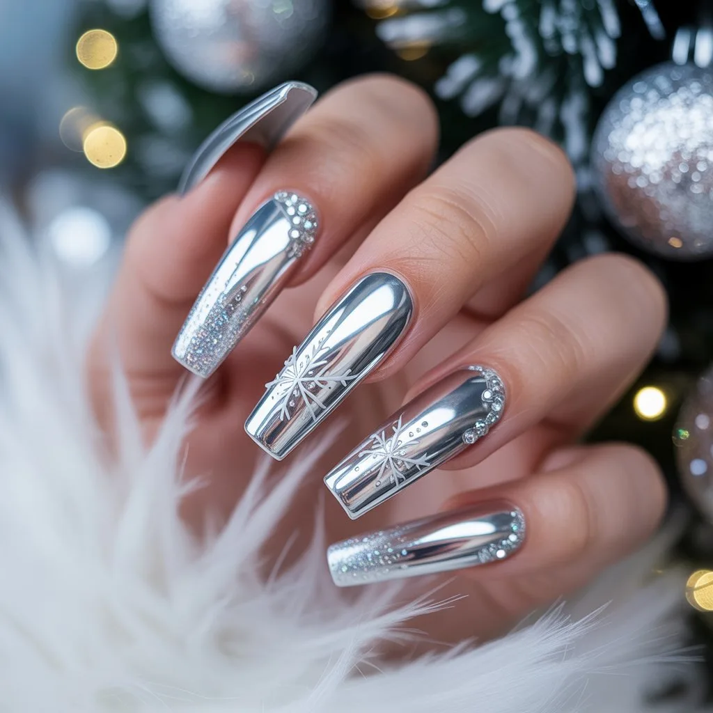 Chrome Silver Christmas Tips Nail