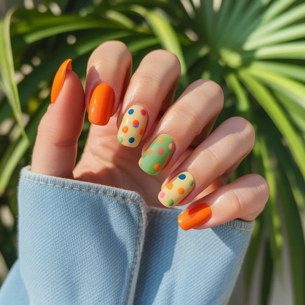Citrus Confetti Dots Nail