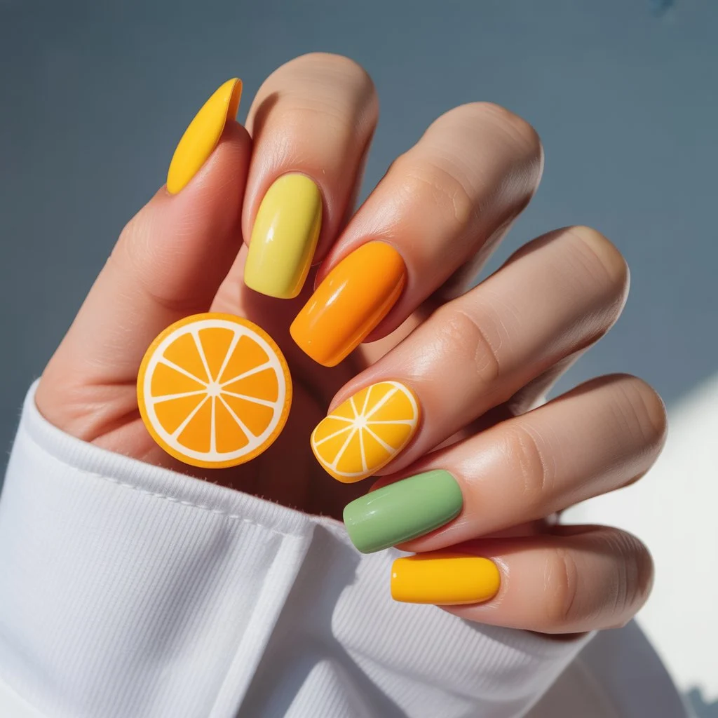 Citrus Slice Accent Nails