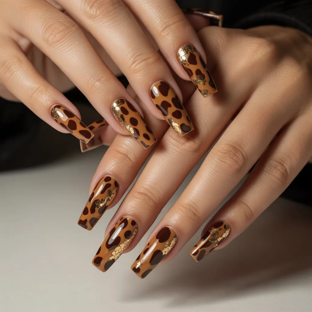 Classic Brown Cheetah Nails
