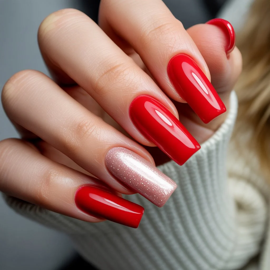 Classic Glossy Red Acrylics Nail