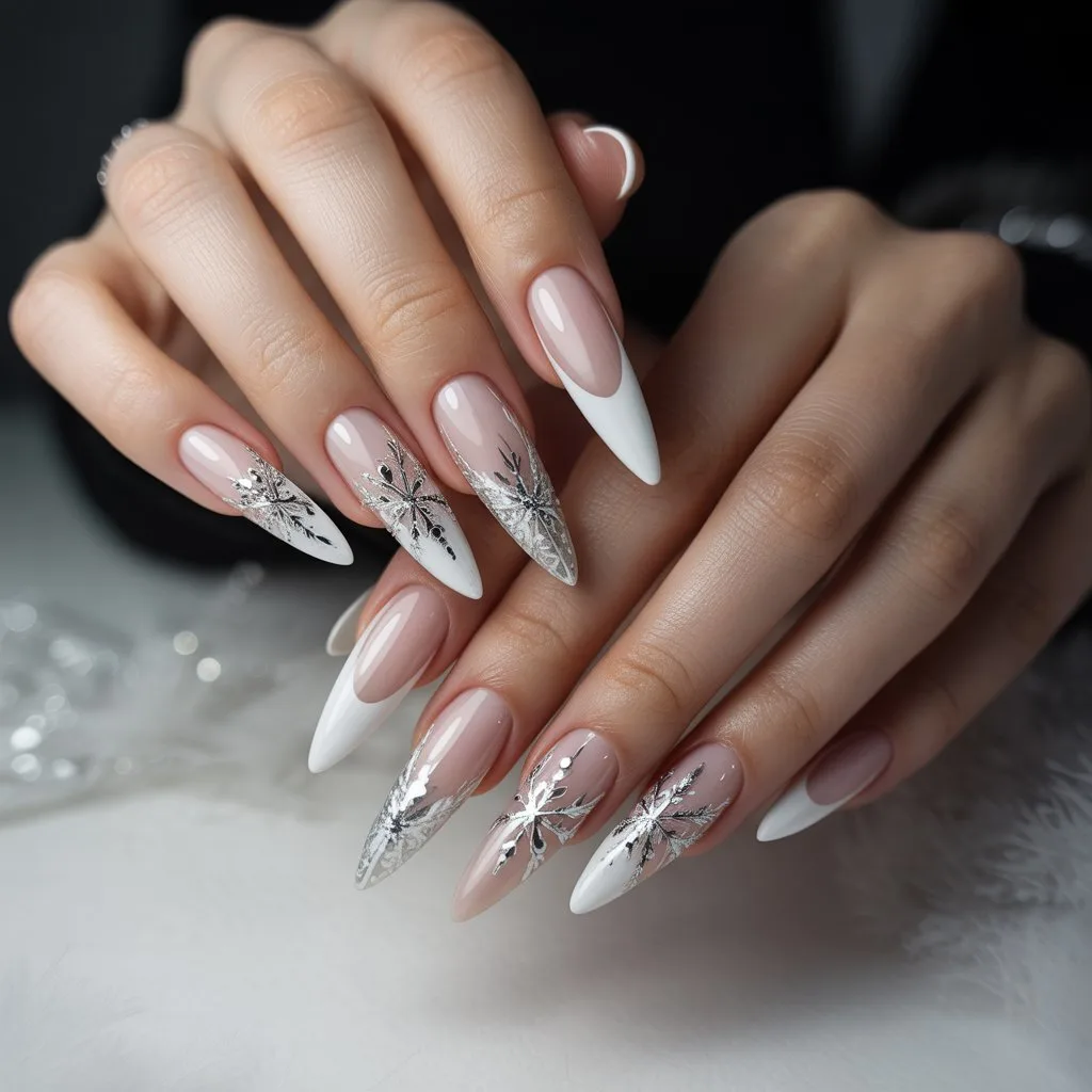Classic White Snowflake French Tips Nail