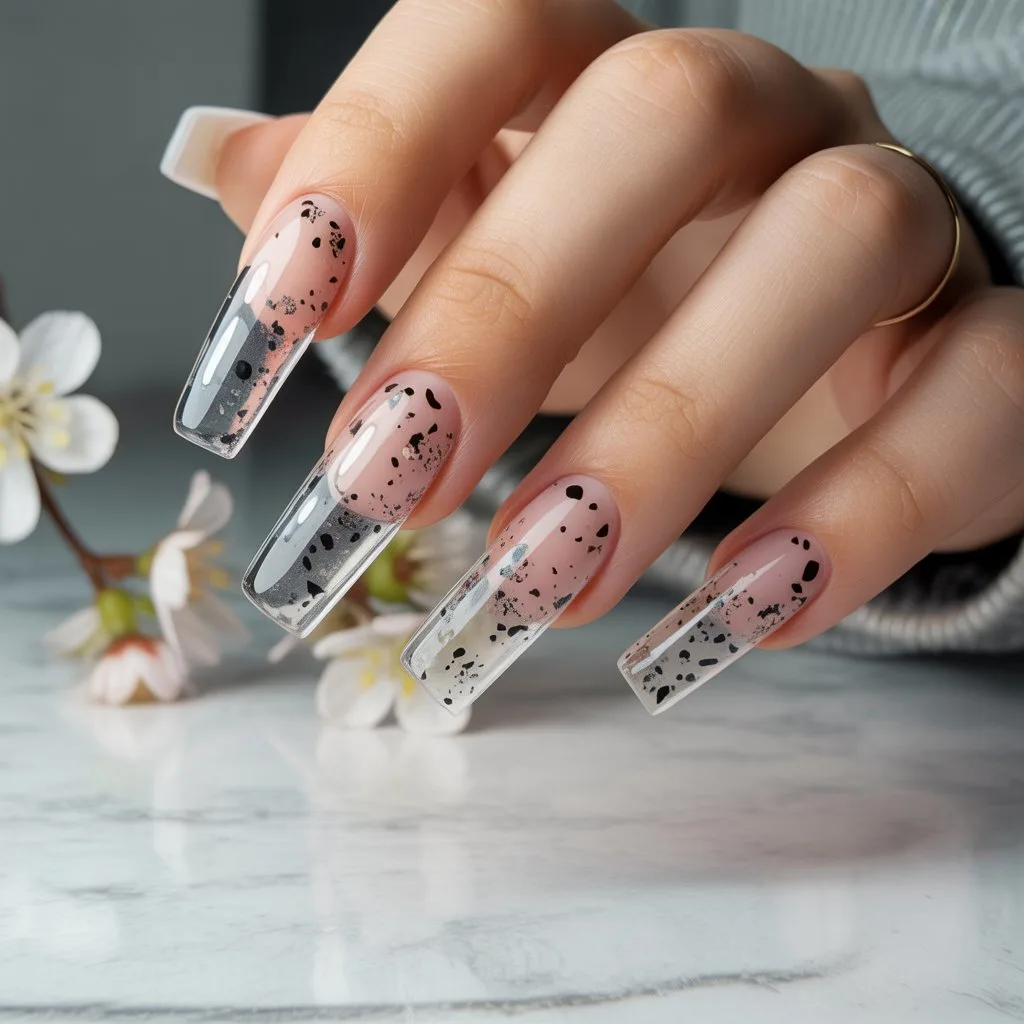 Clear Base with Black Speckles Nail