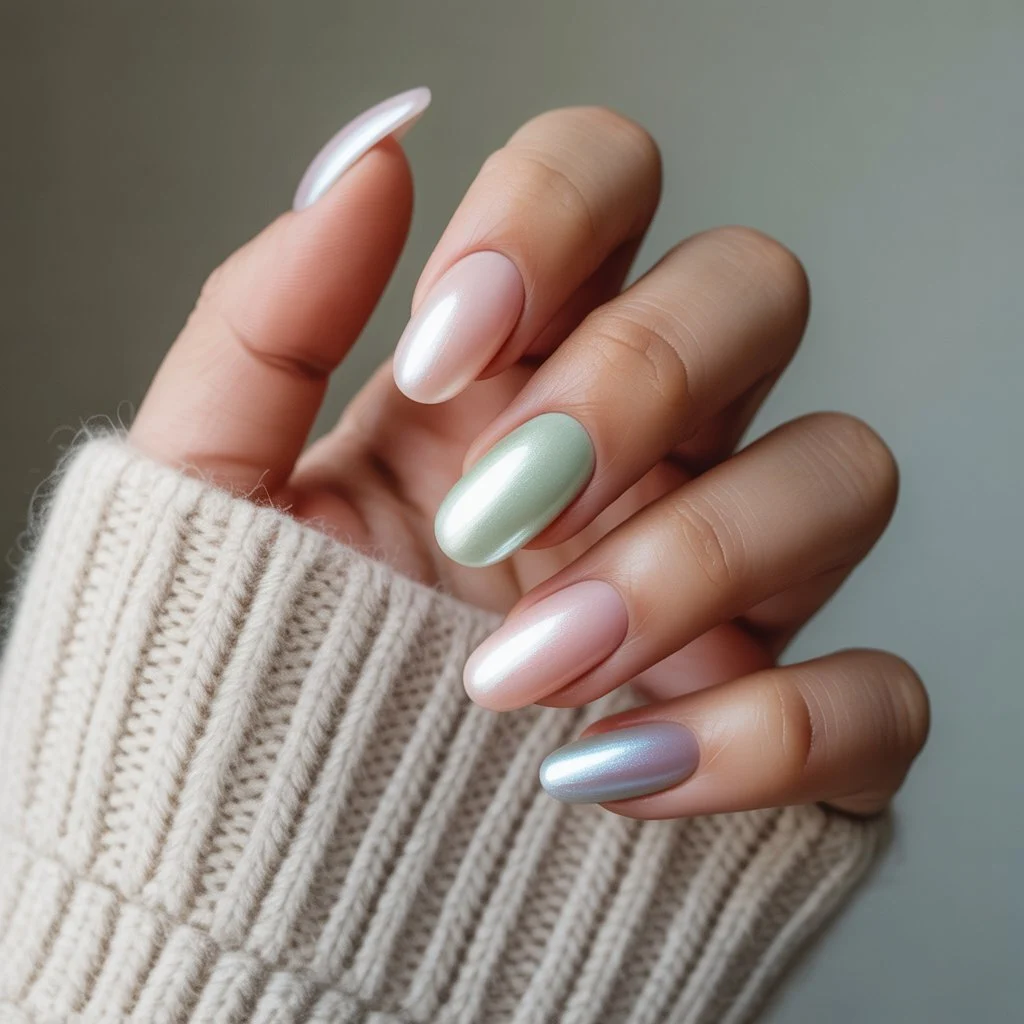 Cloudy Pearl Gel Nails