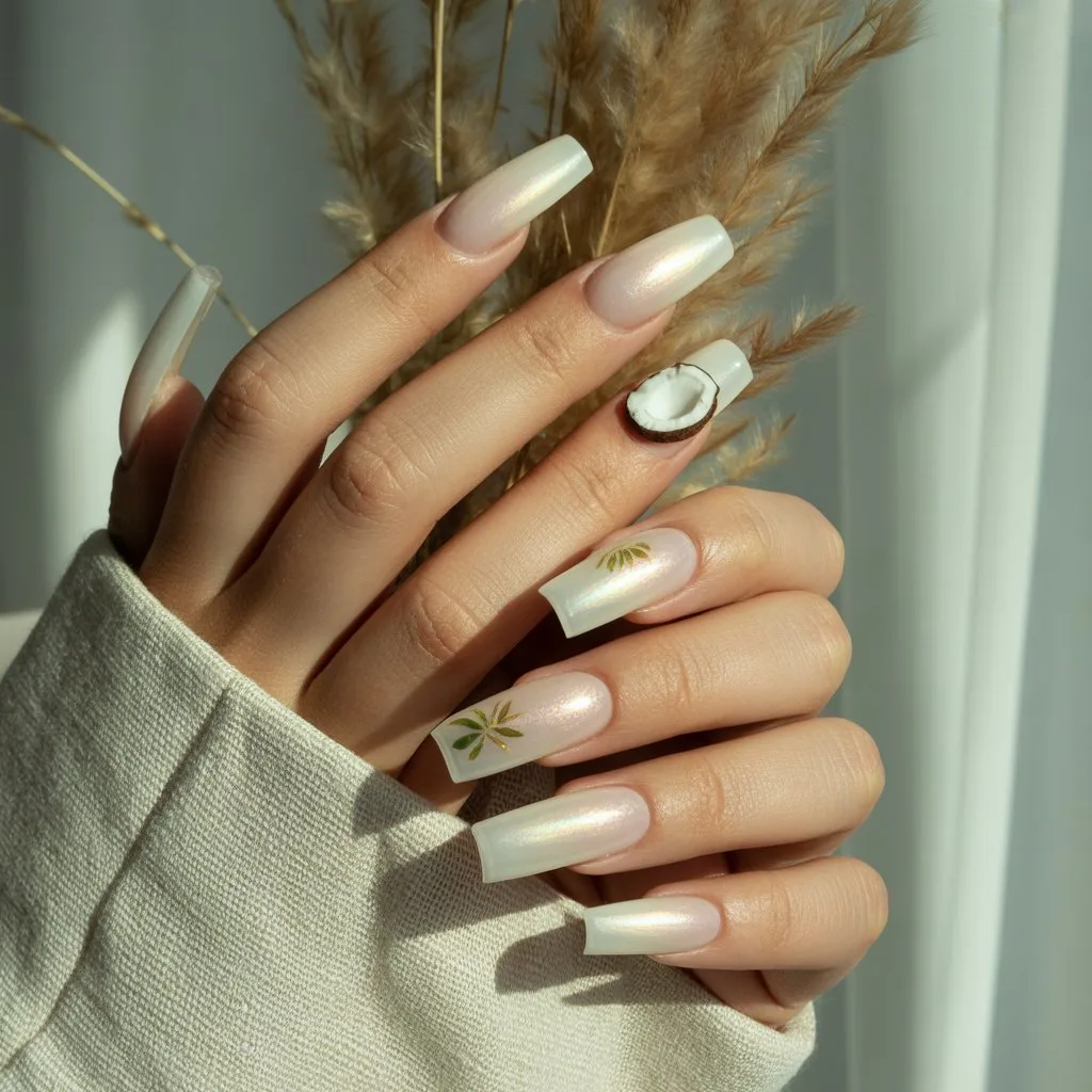 Coconut Cream Neutral Gel Nails