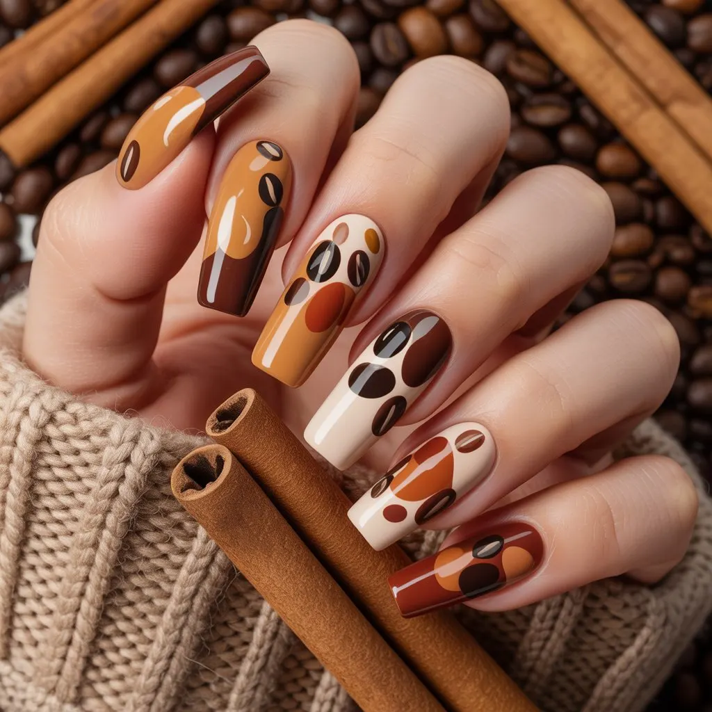 Coffee Bean Dot Nails