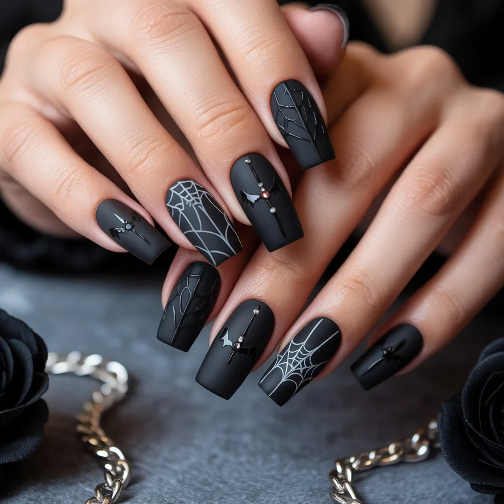 Coffin Shape Black Matte Nails