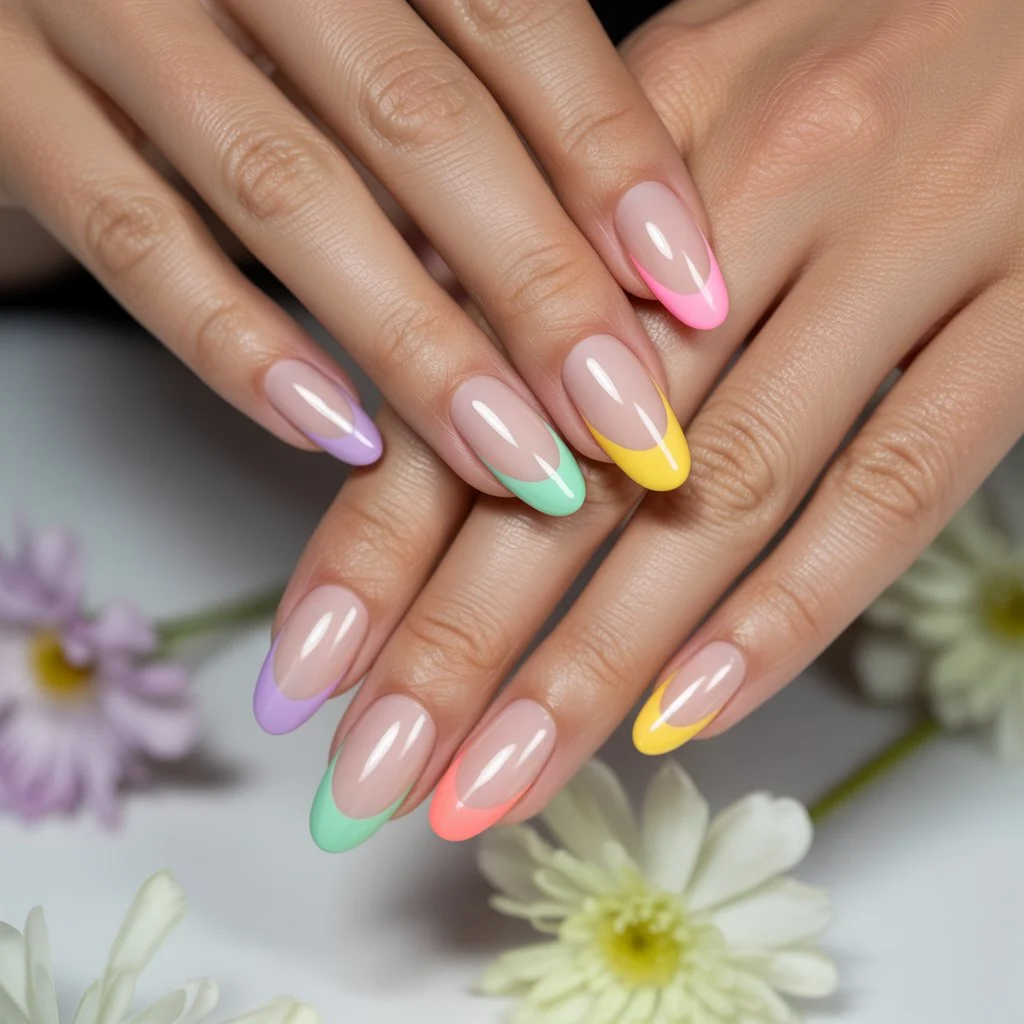 Color-Tipped French Spring Nails