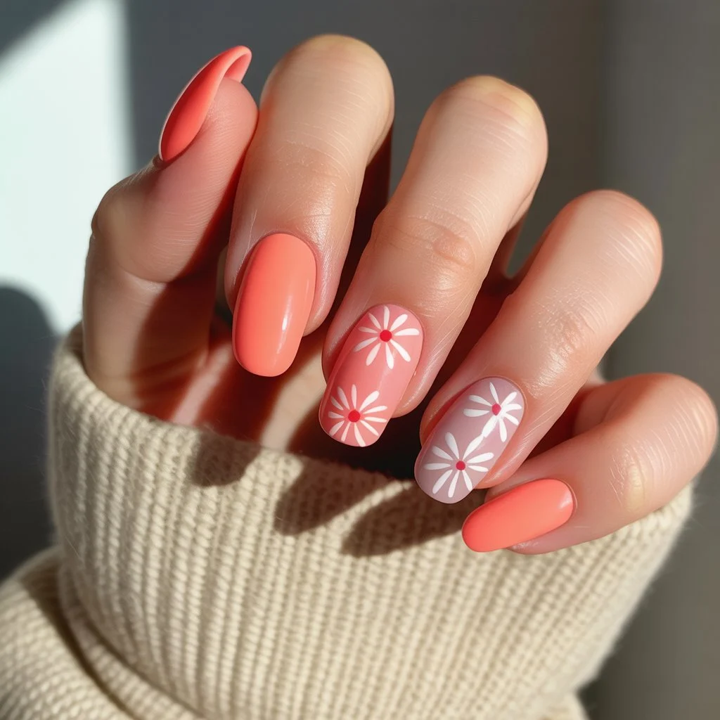 Coral Blossom Nails