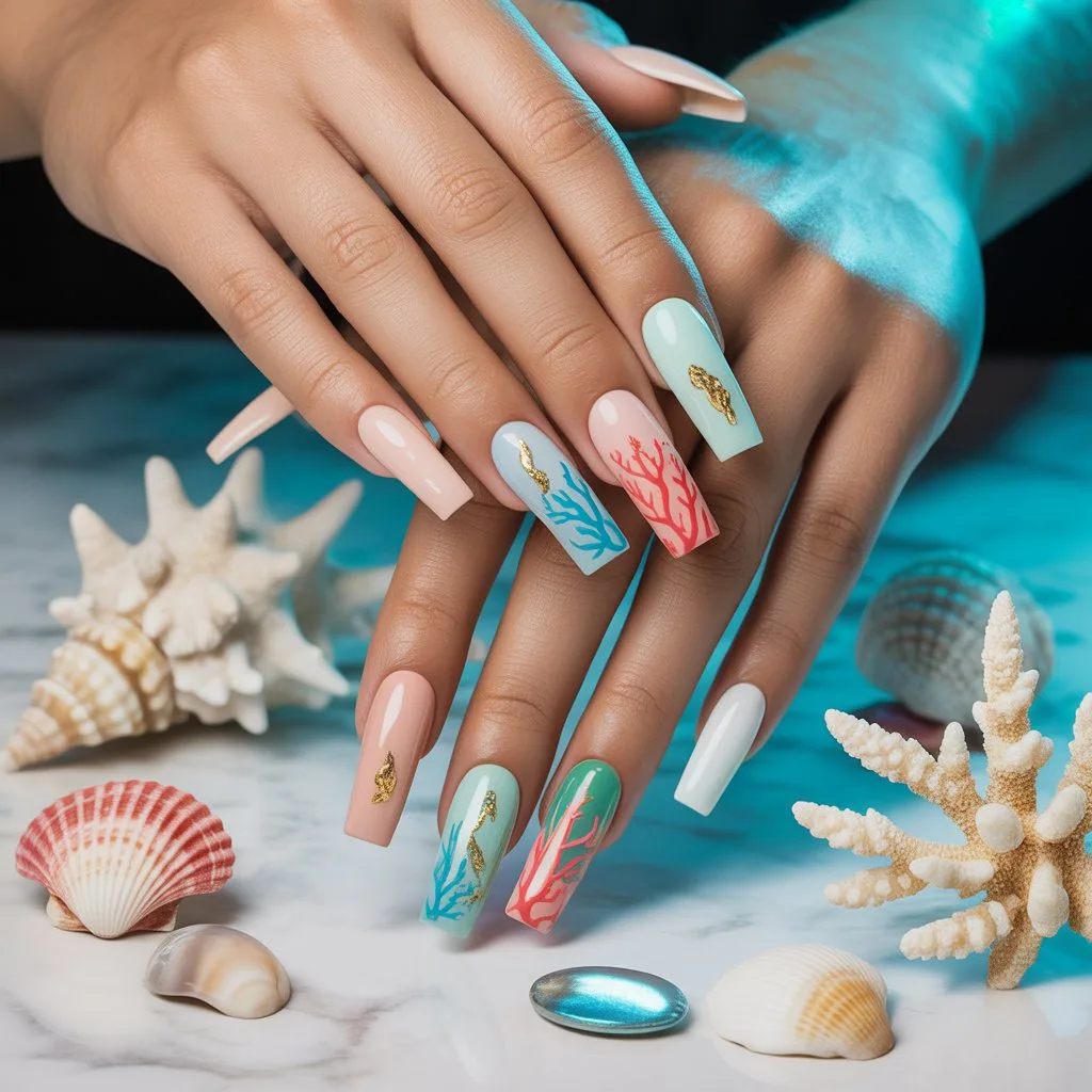 Coral Reef Accent Nails