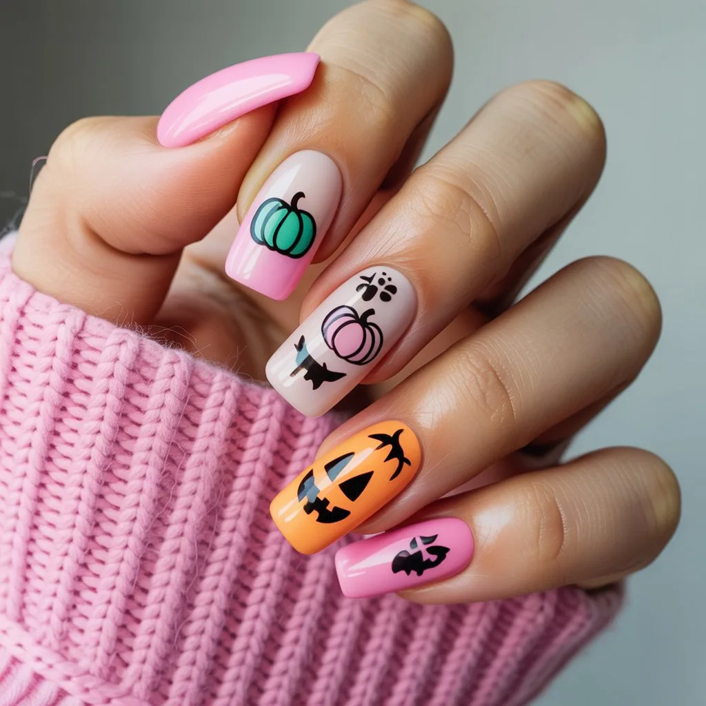 Cotton Candy Pumpkin Nails