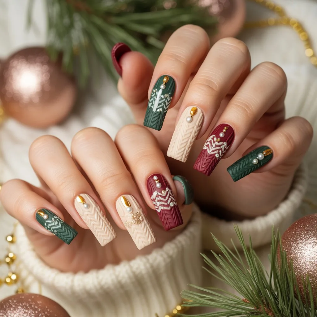 Cozy Sweater Texture Acrylic Nails