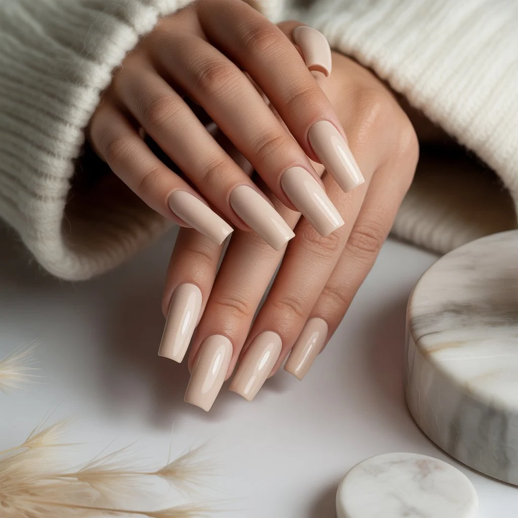 Creamy Latte Beige Nails