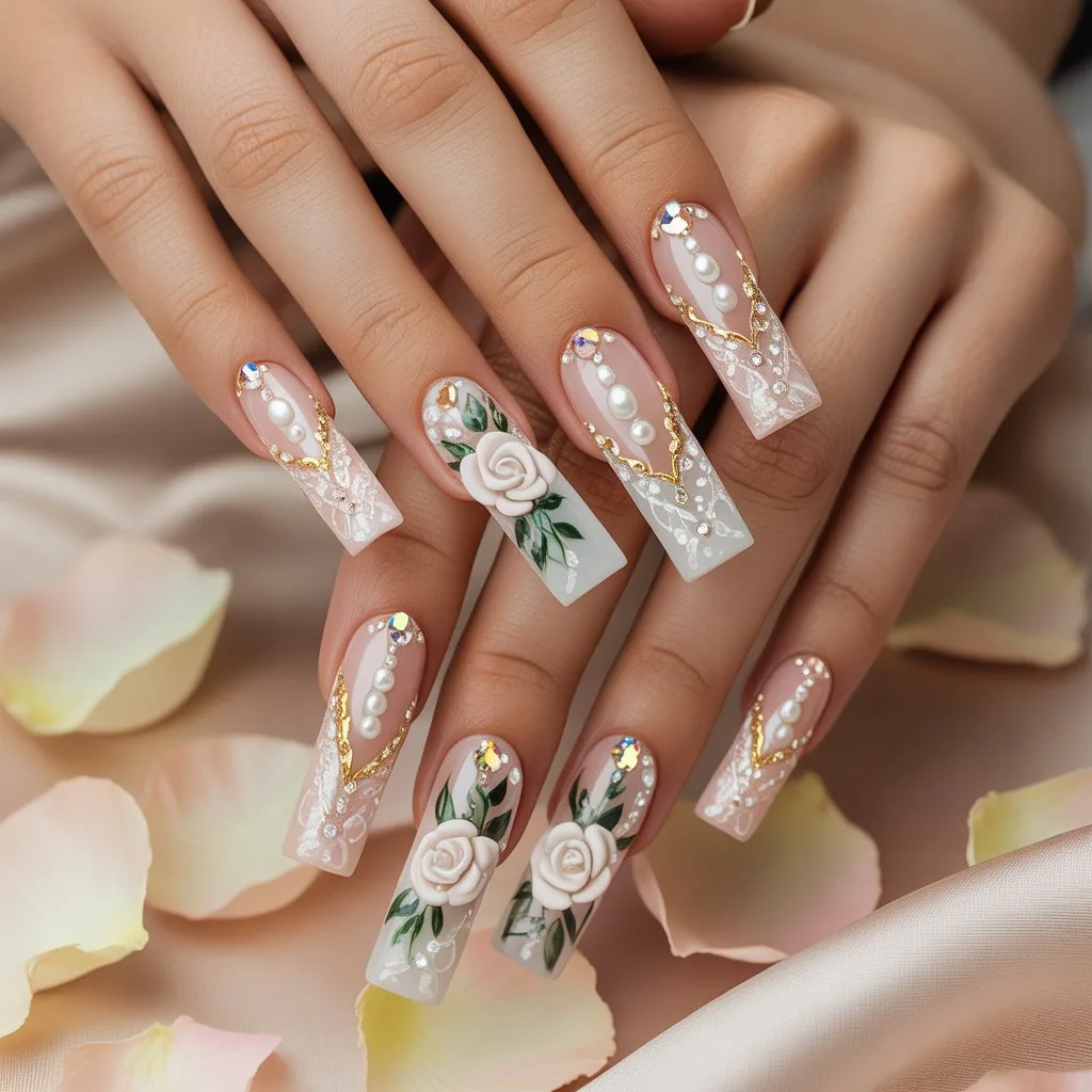Crystal Bloom Acrylic Nails