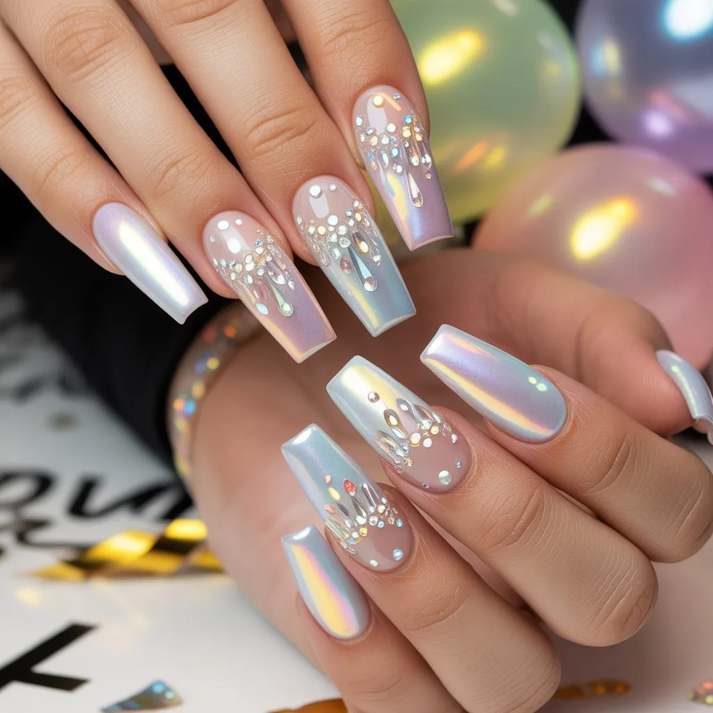 Crystal Drip Birthday Nails