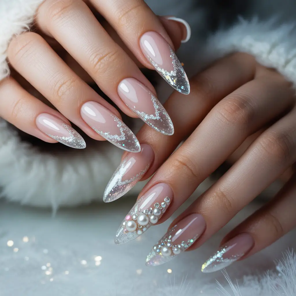 Crystal-Drop Christmas French Nails