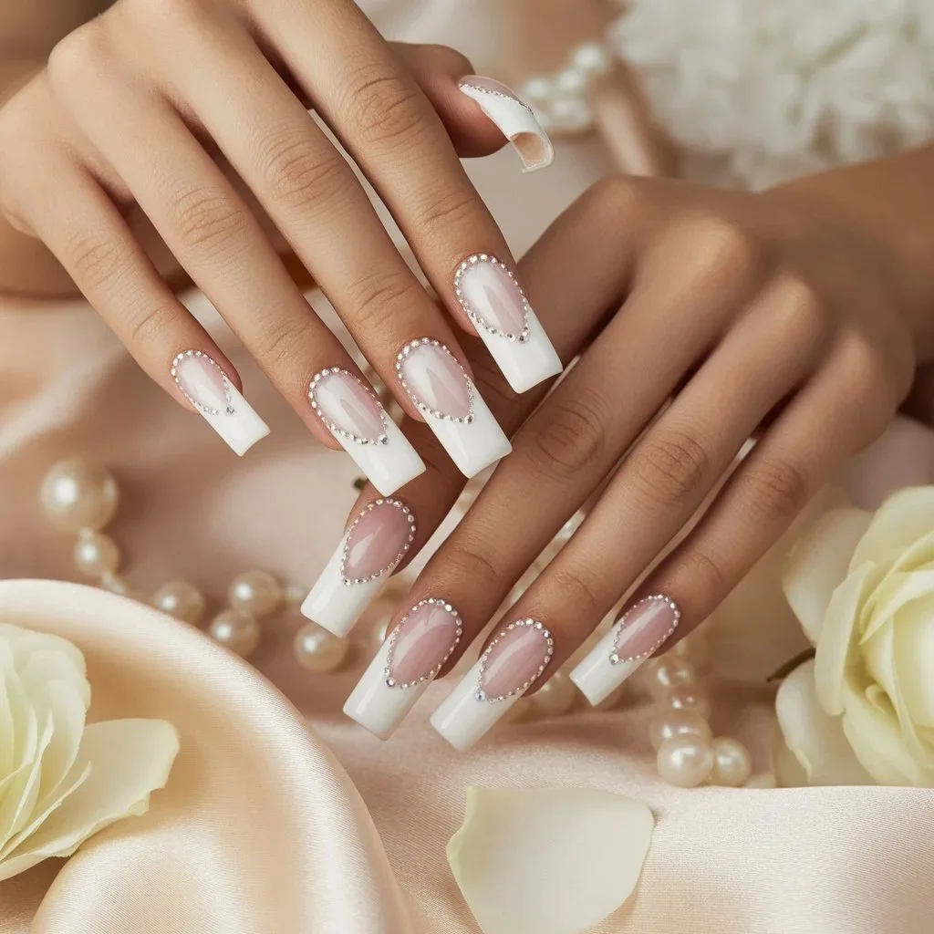 Crystal-Edge Acrylic French Nails